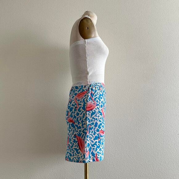 handmade flamingo print blue pink mini skirt - Picture 2 of 8